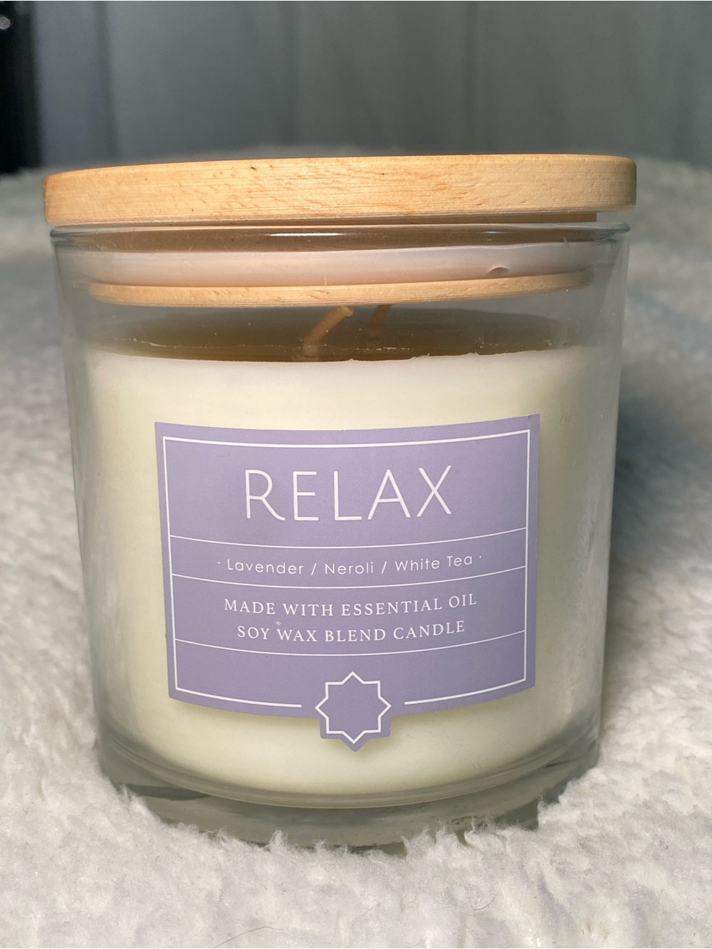 Lavender Neroli White Tea Scented Soy Candle - White with Lavender Label